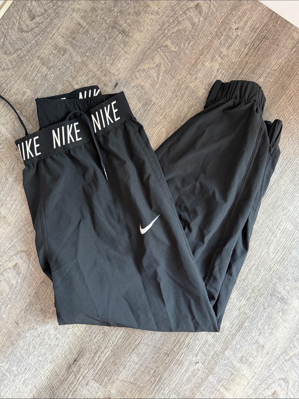 Nike Black Elastic-Waist Jogger Pants with White Swoosh